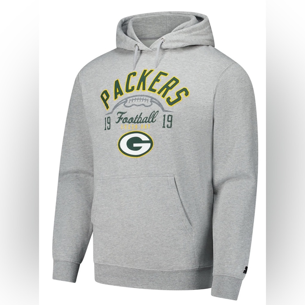 Men's Starter NFL Heather Gray Green Bay Packers Pullover Hoodie, Size: XL